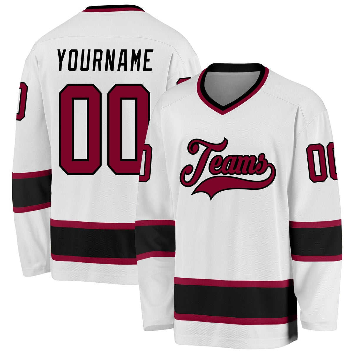 Custom Hockey Jersey - White Maroon-Black