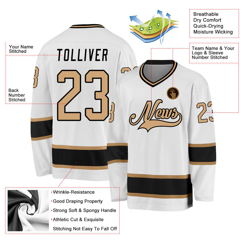 Custom Hockey Jersey - White Old Gold-Black