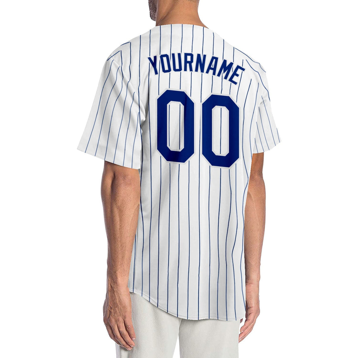 Custom Baseball Jersey - White Royal Pinstripe Royal-White