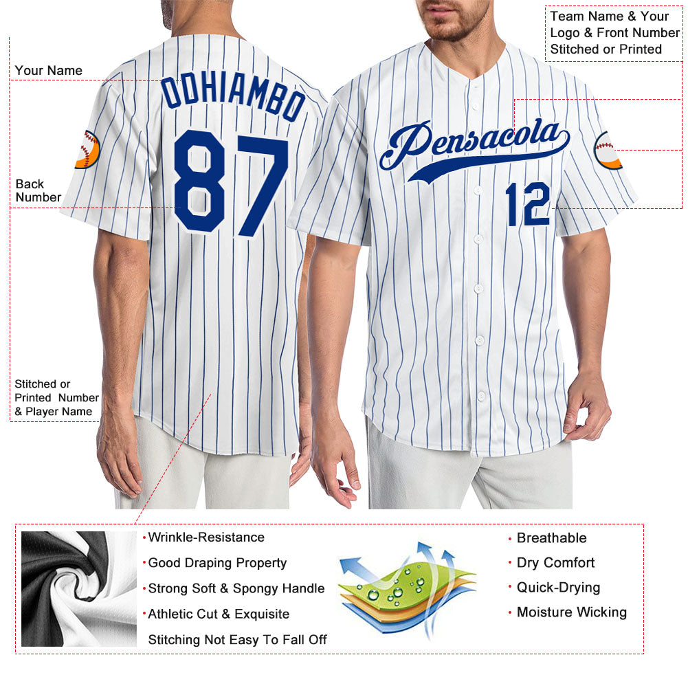 Custom Baseball Jersey - White Royal Pinstripe Royal-White