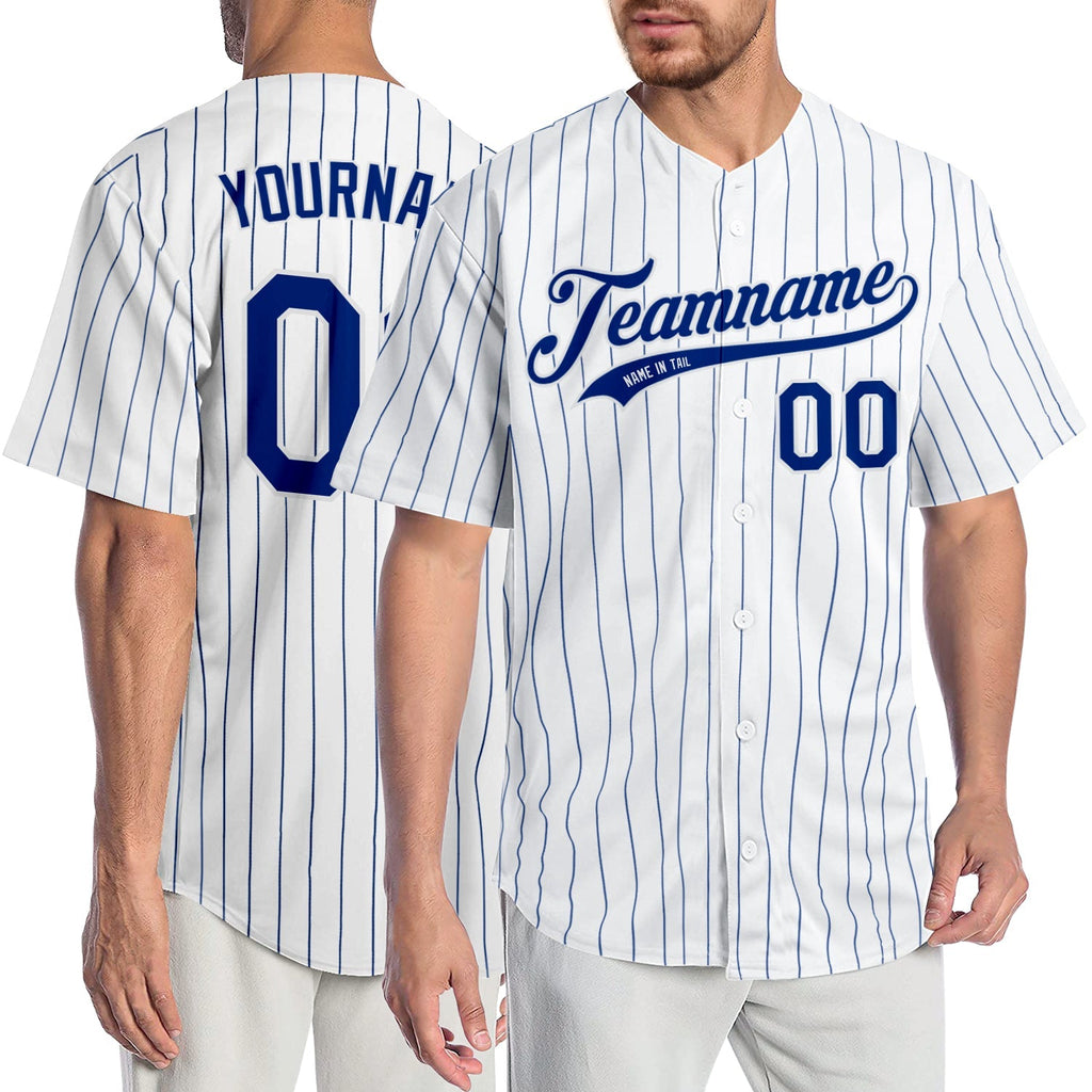 Custom Baseball Jersey - White Royal Pinstripe Royal-White