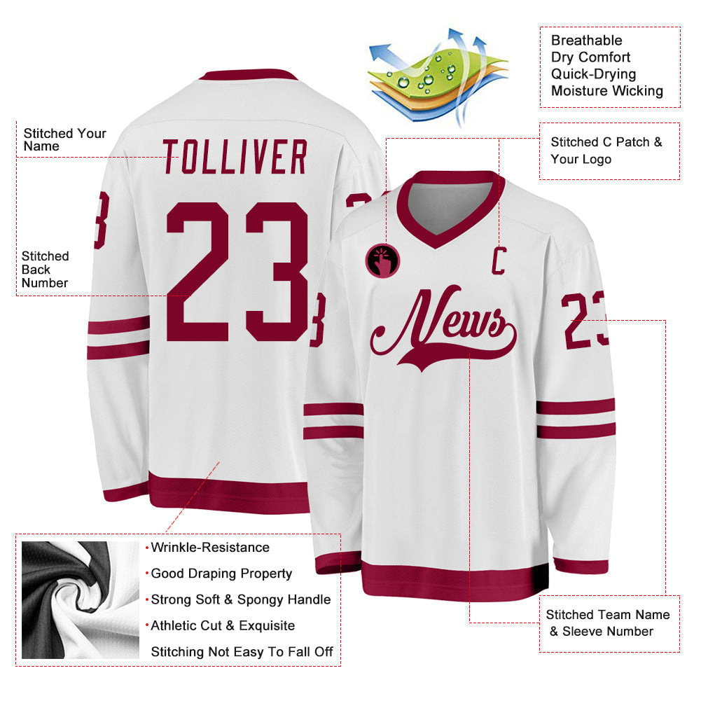 Custom Hockey Jersey - White Maroon
