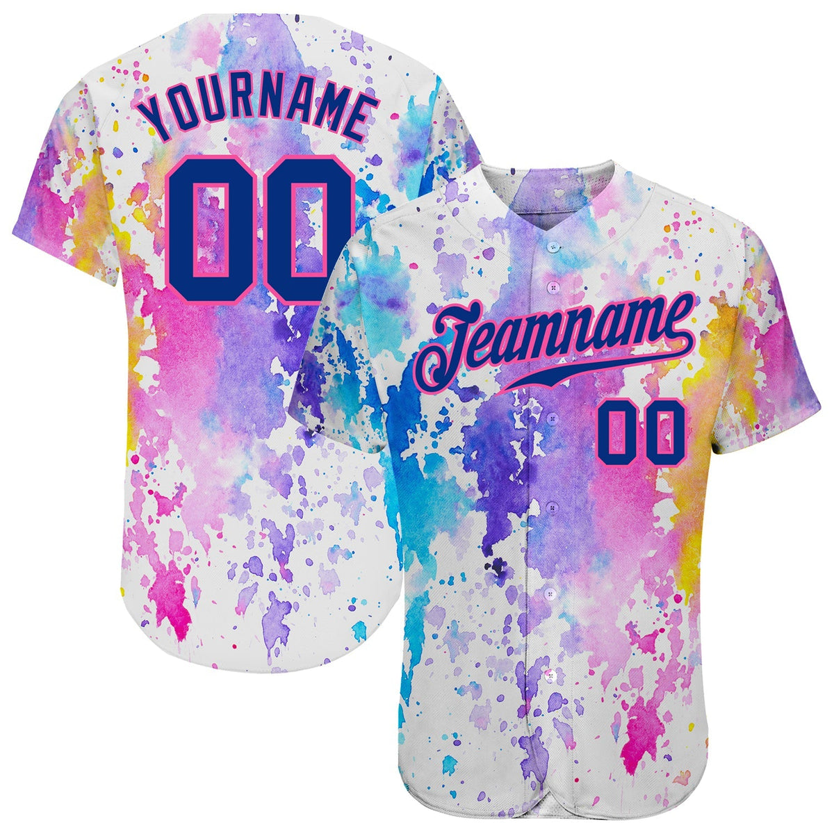 Custom Baseball Jersey - White Royal-Pink 3D Pattern Design Watercolor