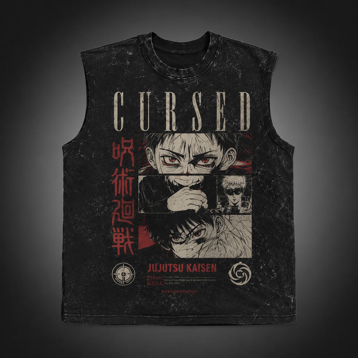 Yuta Okkotsu Jujutsu Kaisen Anime Tank Top - Cursed Manga Panels Acid Wash Vest