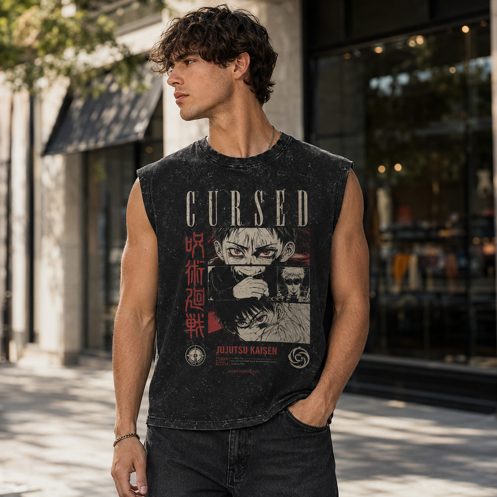 Yuta Okkotsu Jujutsu Kaisen Anime Tank Top - Cursed Manga Panels Acid Wash Vest